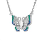 Collier Papillon émaillé bleu et vert