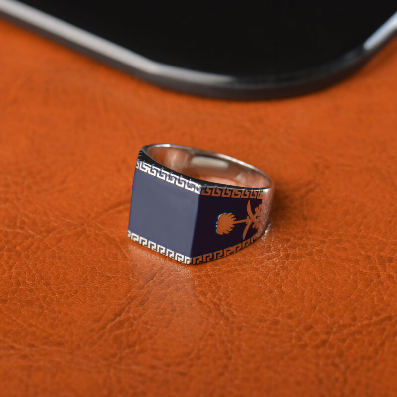 bague pour homme bijoux en argent 925 accessoire chevaliere argent 925 embleme saoudien bleu khmissa 4 1