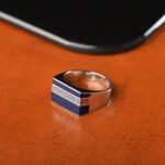 Chevalière Homme en Argent 925 à Motif Frise Grecque Bleue