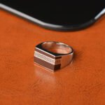 Chevalière Homme en Argent 925 à Motif Frise Grecque Marron