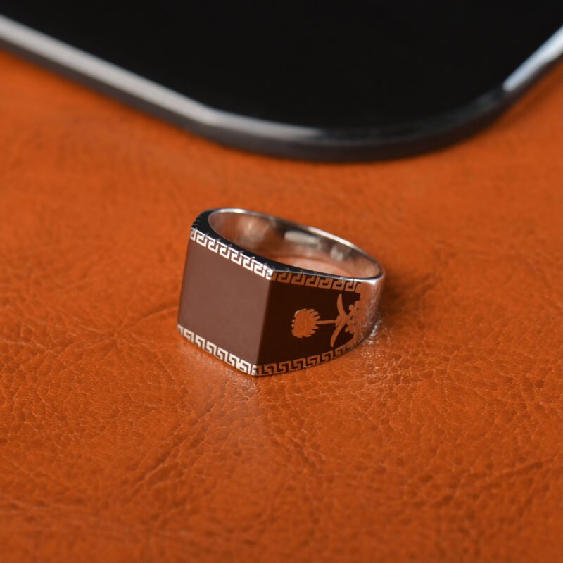 bague pour homme bijoux en argent 925 accessoire chevaliere argent 925 ornement saoudien marron khmissa 5 1