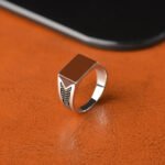 Chevalière Rectangulaire en Argent 925, Motif Chevron et Ocre