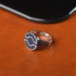 Chevalière Homme en Argent 925 et Émail Bleu Nuit