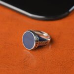 Chevalière Ronde en Argent 925 avec Décor Bleu Graphique