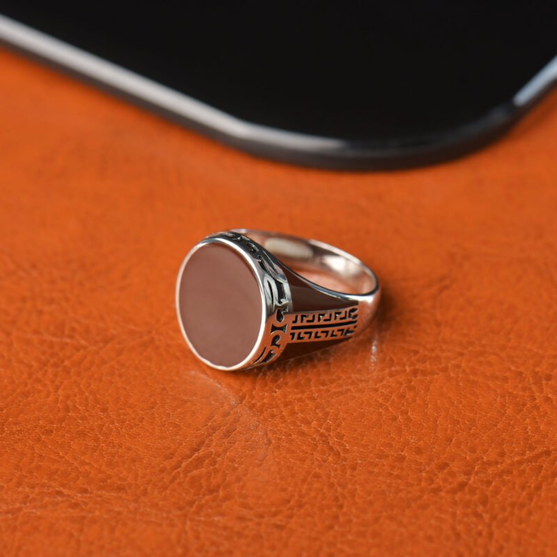 bague pour homme bijoux en argent 925 accessoire chevaliere ronde argent 925 frise ocre marron khmissa 17 1