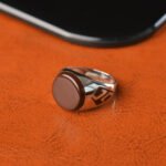 Chevalière Ronde en Argent 925 avec Décor Marron Ocre