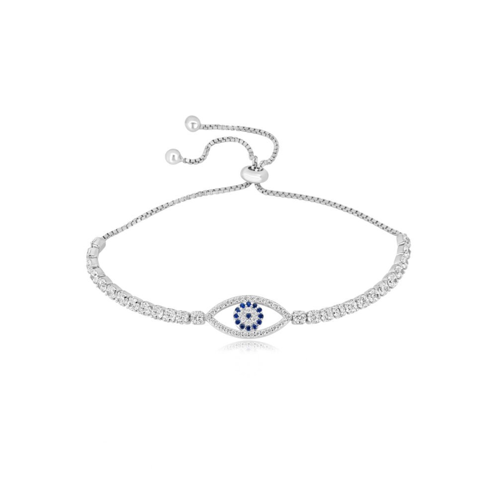 Bracelet nazar oeil bleu en argent 925 avec zircons
