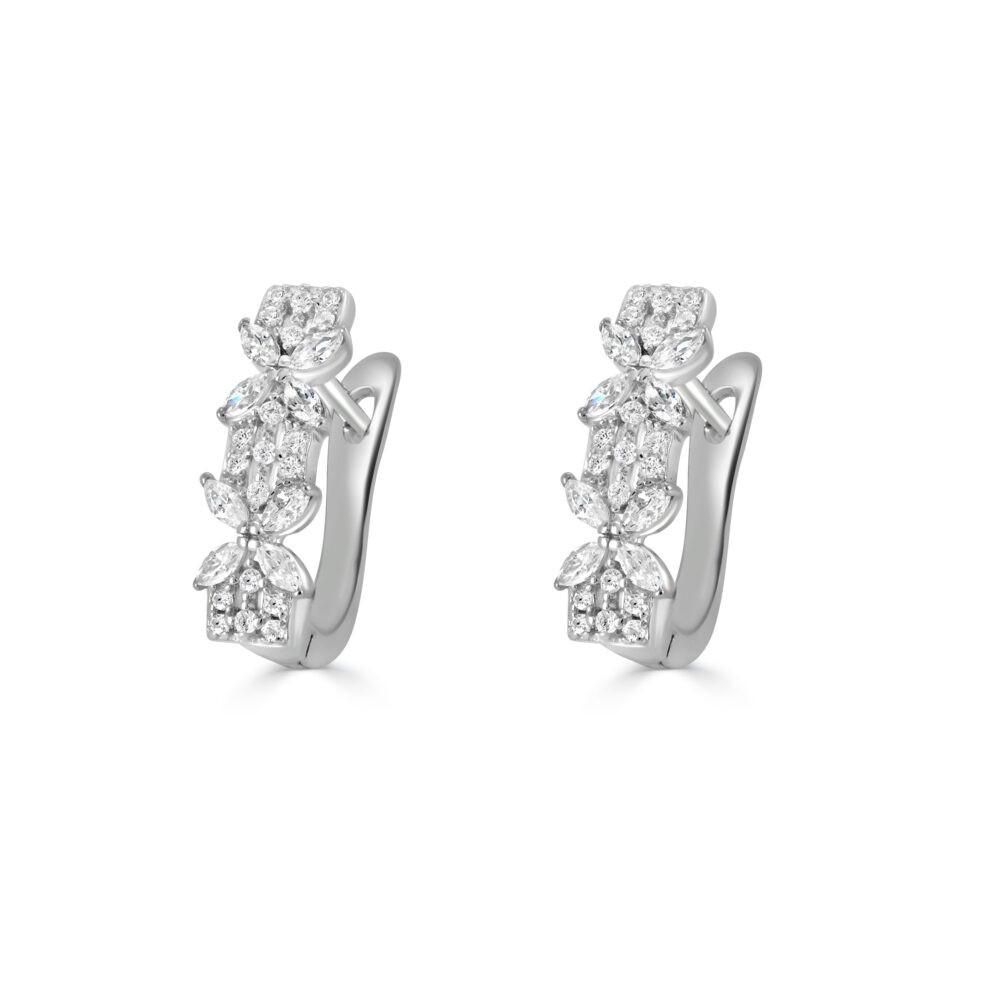 Boucles d'oreilles feuilles en argent 925 serties de zircons marquise