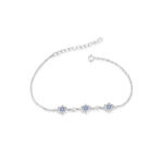 Bracelet fleurs bleues en argent 925 avec œil protecteur et zircons bleus