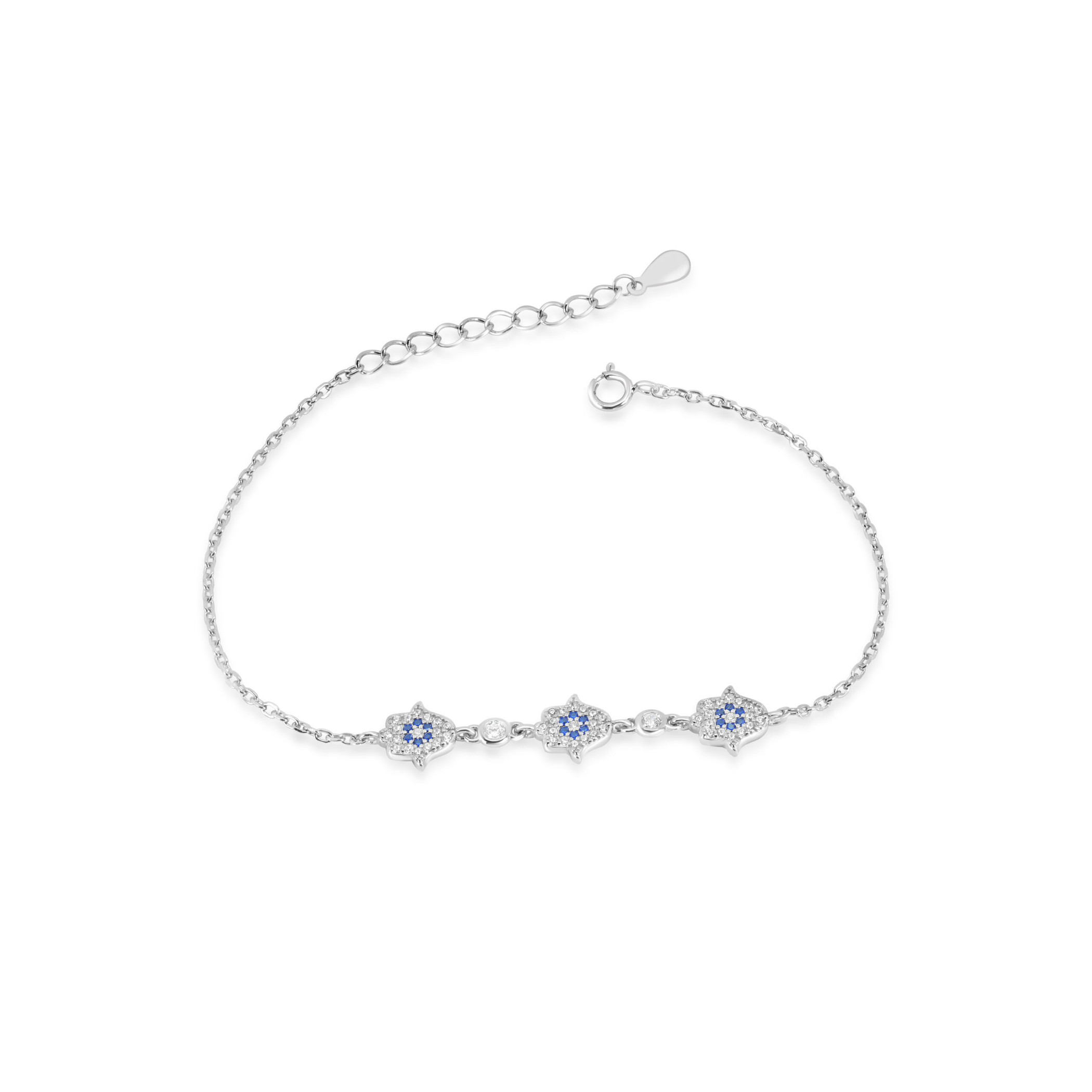 Bracelet Fleurs Bleues en Argent 925 – Œil Protecteur & Zircons Bracelet fleurs bleues en argent 925 avec œil protecteur et zircons bleus