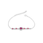 Bracelet gouttes rouges en argent 925 avec zircons rouge rubis taille poire