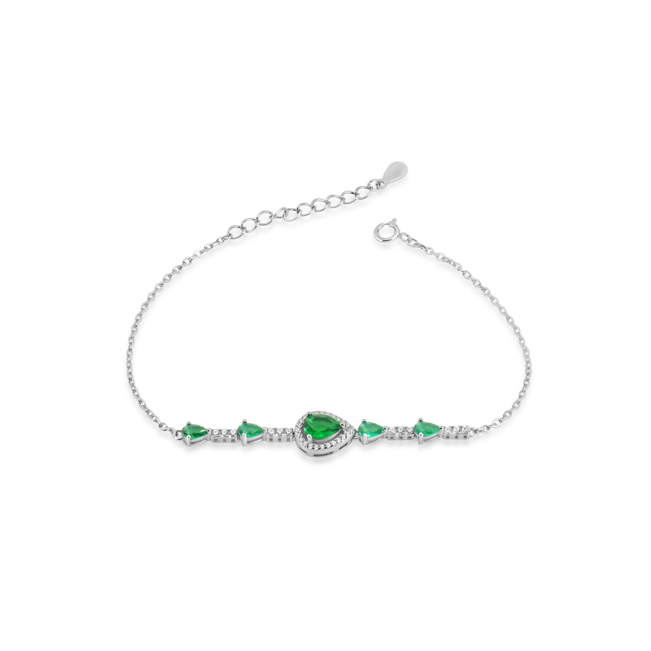 Bracelet Gouttes Vertes en Argent 925 – Zircons Vert Émeraude Bracelet gouttes vertes en argent 925 avec zircons vert émeraude taille poire