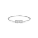 Bracelet jonc ouvert en argent 925 avec deux carrés pavés de zircons