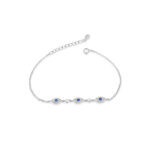 Bracelet triple œil bleu en argent 925 serti de zircons bleus, protection nazar