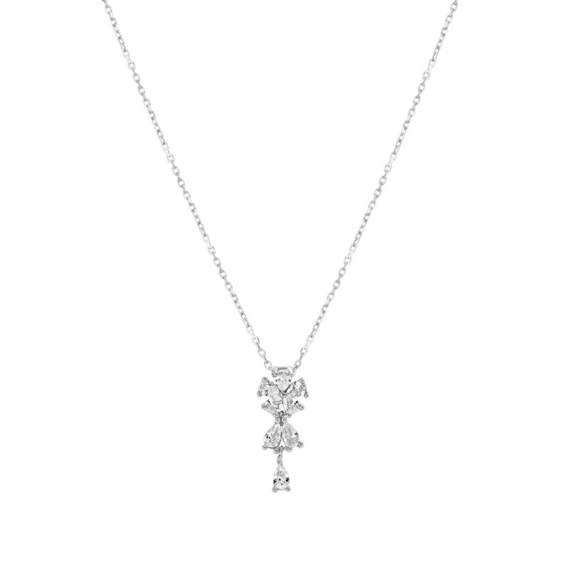 Collier cascade de gouttes en argent 925 avec fleur et zircons taille poire