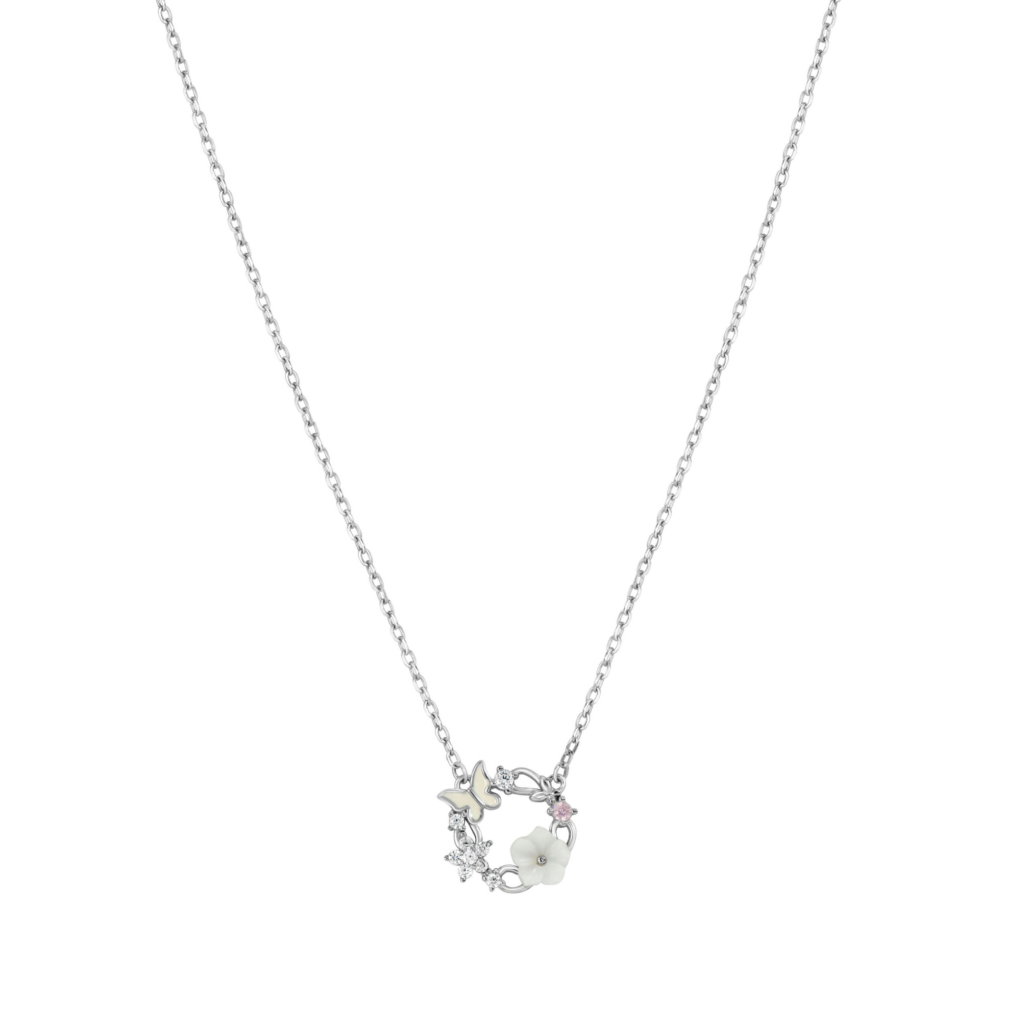 Collier Cercle Fleur Nacre en Argent 925 – Papillon & Zircons Collier cercle fleur nacre en argent 925 avec papillon et zircons pavés