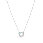 Collier cercle papillon bleu en argent 925 avec fleur en nacre blanche