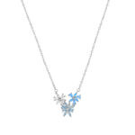Collier fleurs bleues en argent 925 serti de zircons bleu saphir