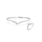 Ensemble bague et bracelet chevron en argent 925 serti d'une rivière de zircons