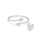 Ensemble bague et bracelet fleur en argent 925 serti de zircons blancs
